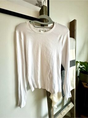 Aritzia White Long-Sleeve Crewneck Tee